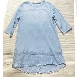 Lyocell Denim Mini Dress w Fringed Hems & Details Artist Made missing size tag
